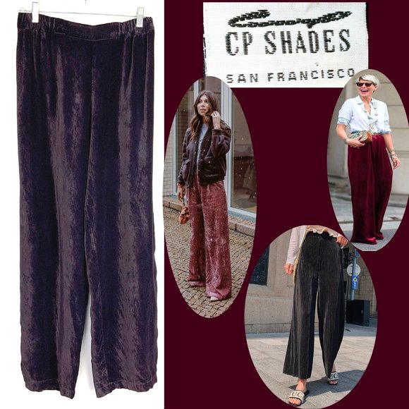 VTG CP Shades San Francisco Crushed Velvet Pants Logenlook Elastic Waist Sz S -M - Picture 2 of 16